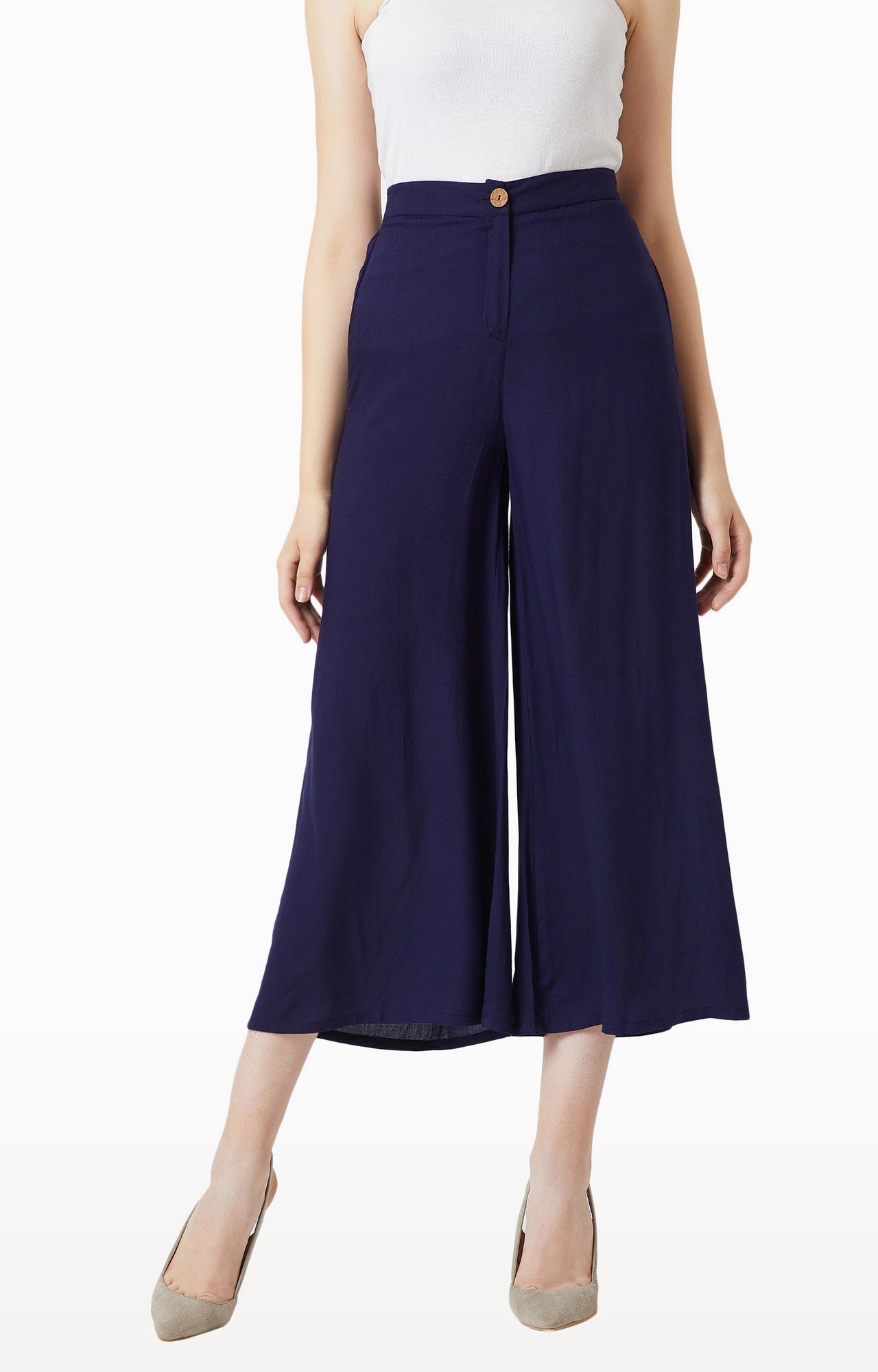 MISS CHASE | Women's Blue Solid Culottes