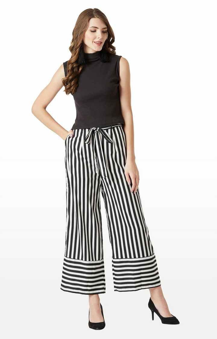 Women's Black Striped Palazzos