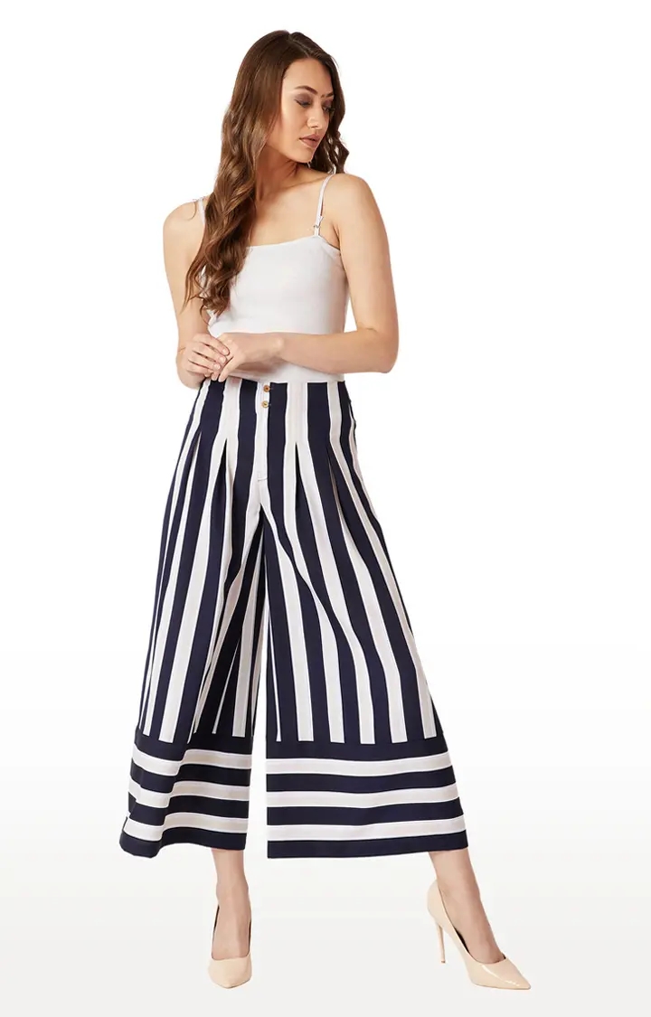 Women's Blue Striped Culottes