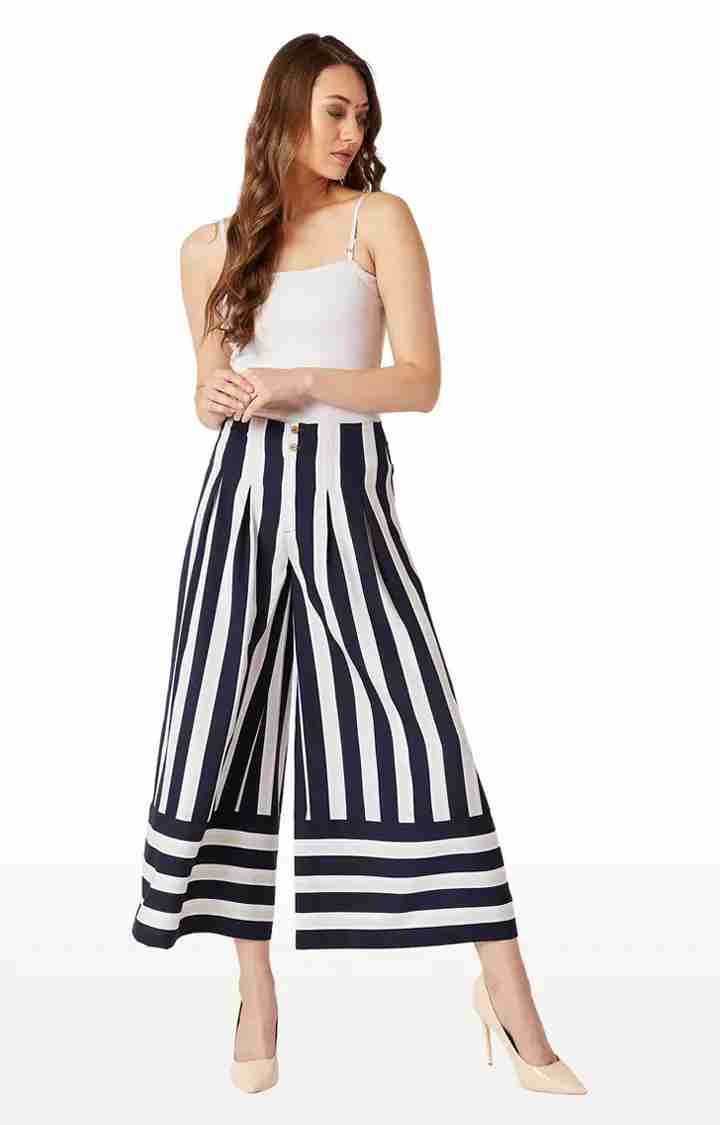 Women's Blue Striped Culottes