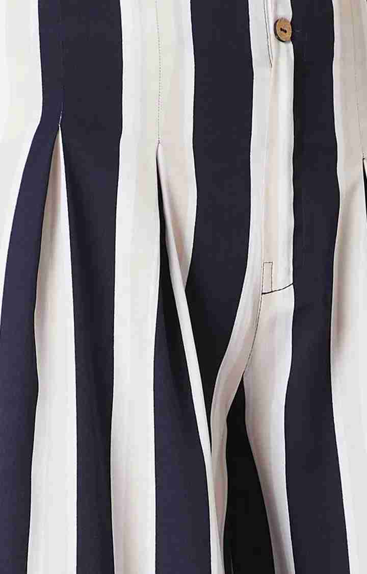 Women's Blue Striped Culottes