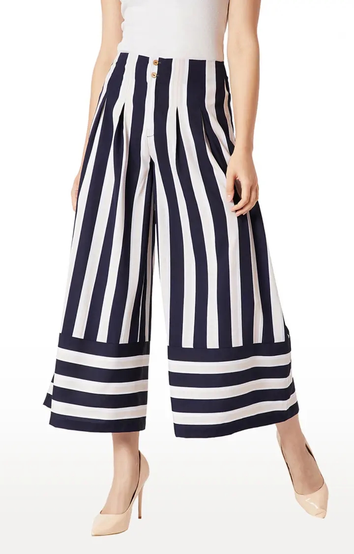 MISS CHASE | Women's Blue Striped Culottes