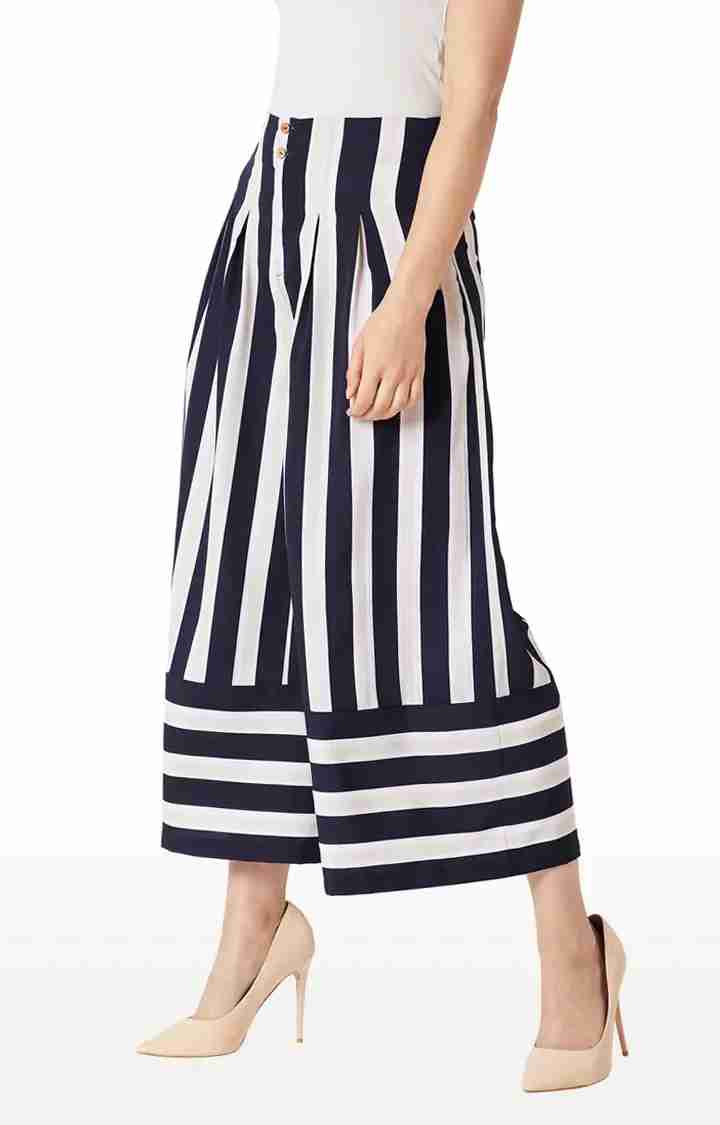 Women's Blue Striped Culottes