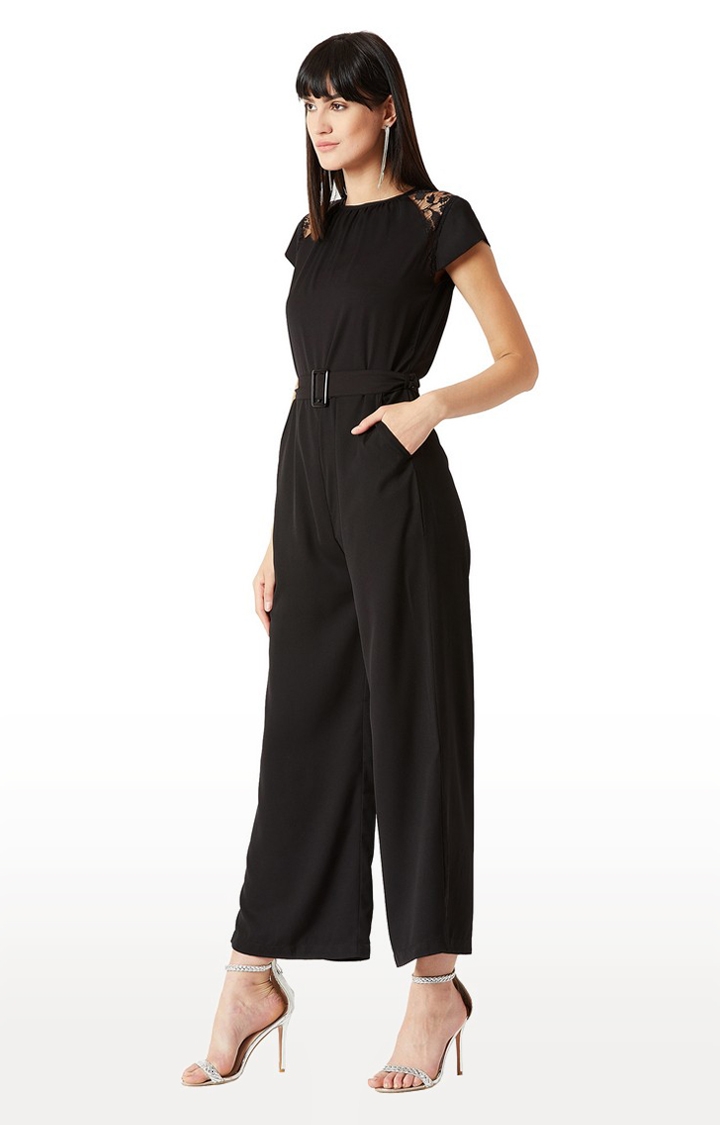 Women's Black Crepe SolidCasualwear Jumpsuits
