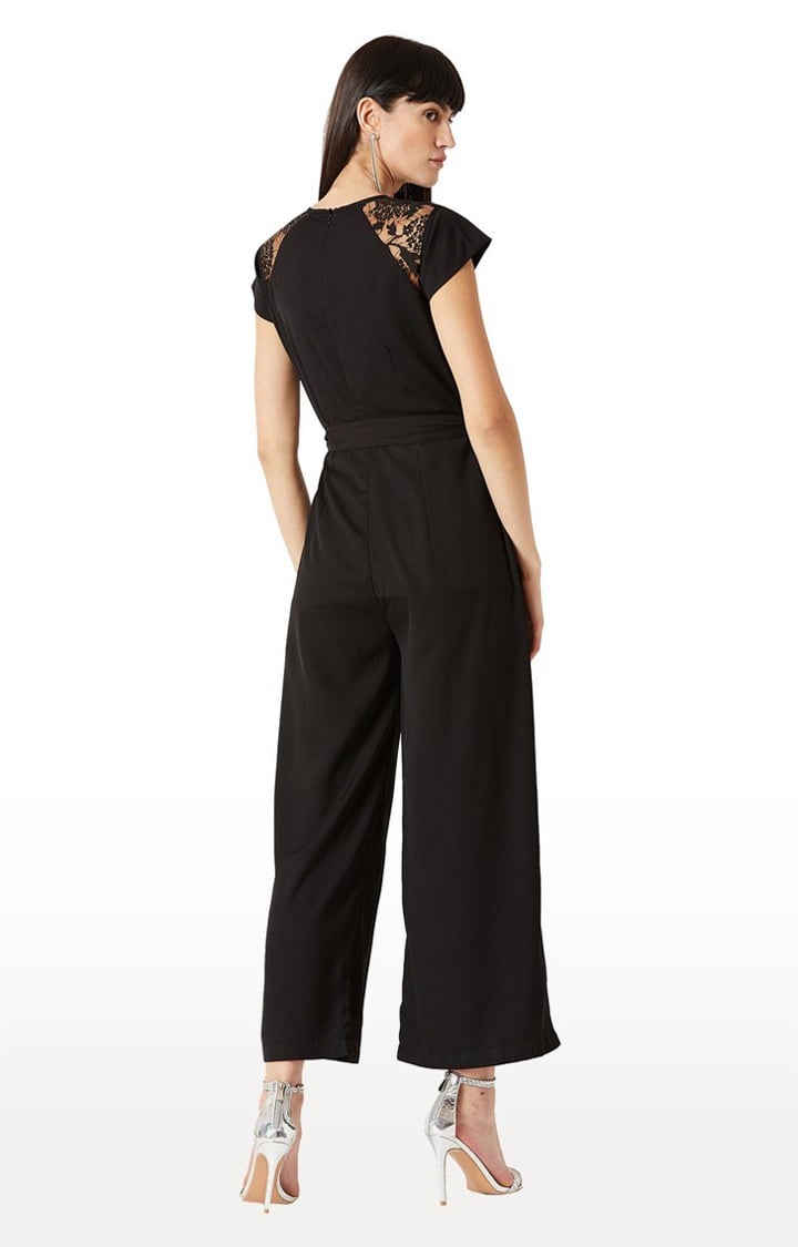 Women's Black Crepe SolidCasualwear Jumpsuits