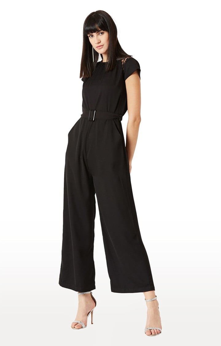 Women's Black Crepe SolidCasualwear Jumpsuits