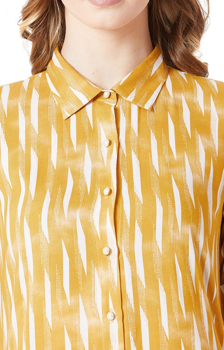 Women's Yellow Rayon PrintedCasualwear Shirt Dress