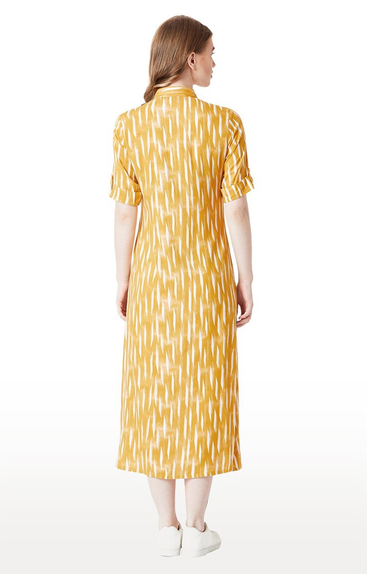 Women's Yellow Rayon PrintedCasualwear Shirt Dress