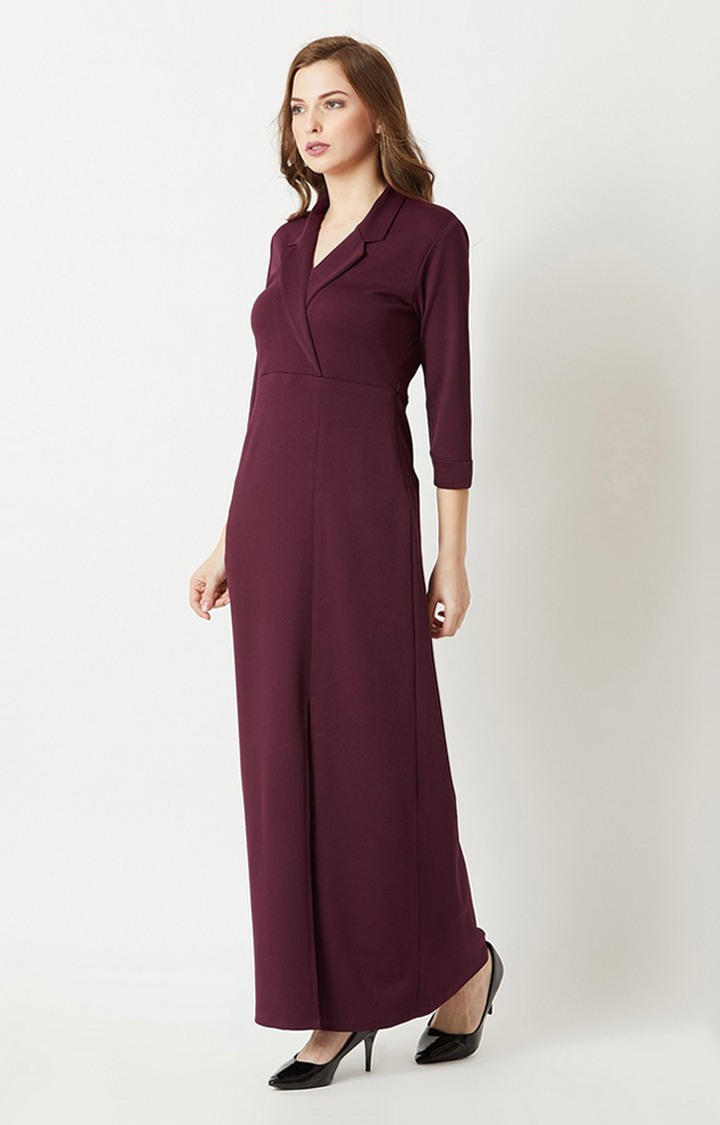 Women's Red Crepe SolidEveningwear Maxi Dress