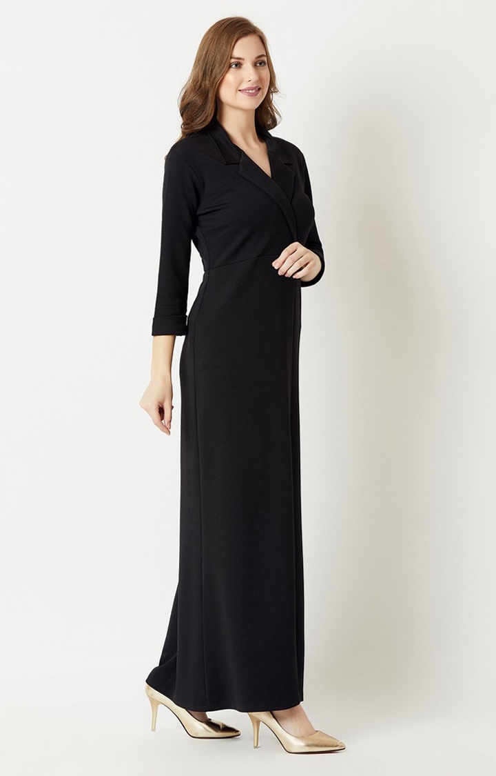 Women's Black Crepe SolidEveningwear Maxi Dress