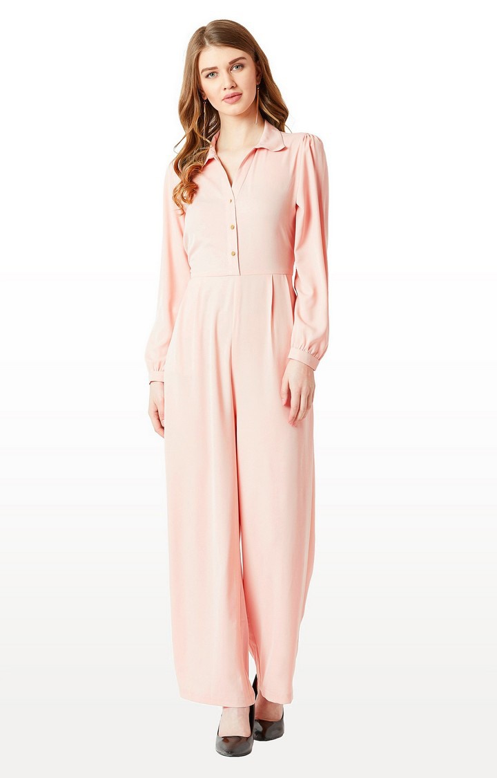 Women's Pink Crepe SolidCasualwear Jumpsuits
