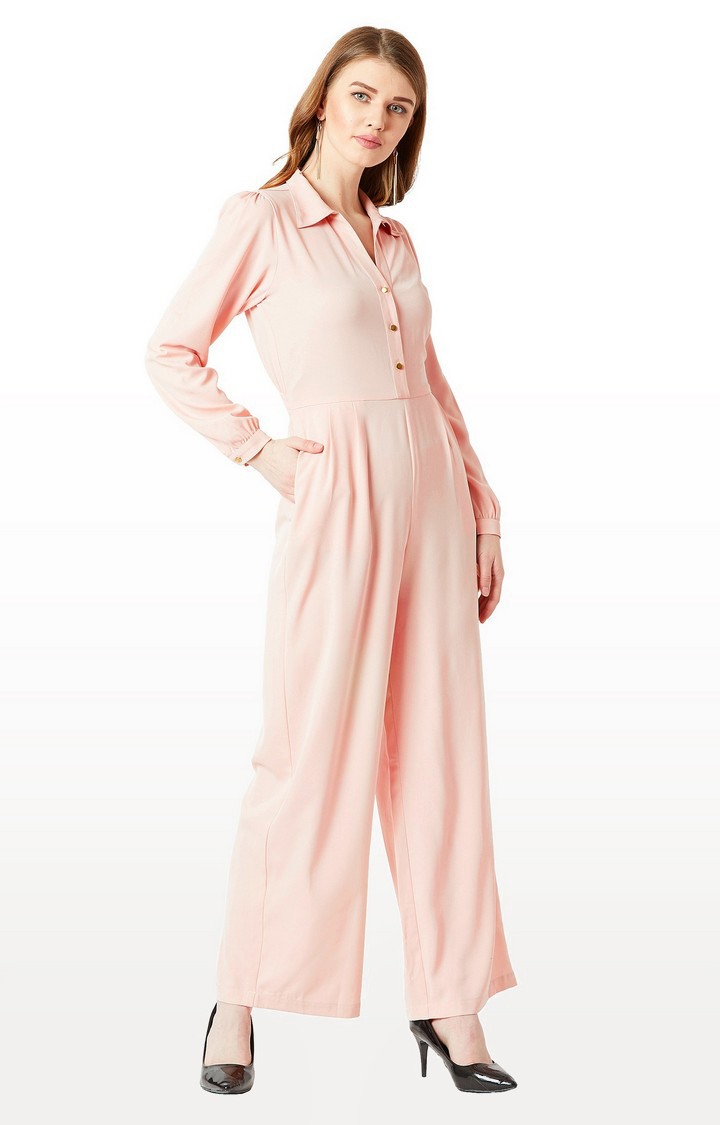 Women's Pink Crepe SolidCasualwear Jumpsuits