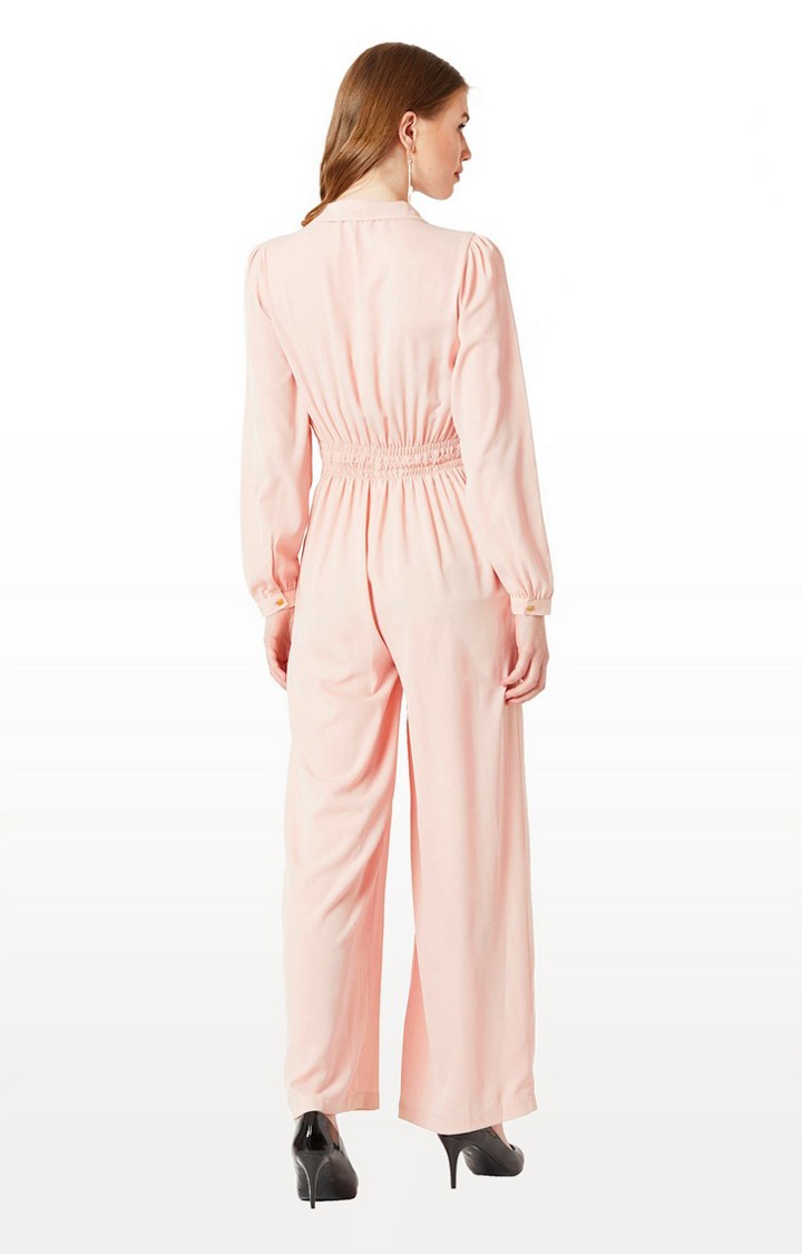 Women's Pink Crepe SolidCasualwear Jumpsuits