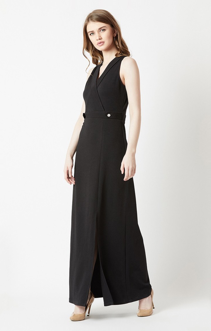 Women's Black Crepe SolidCasualwear Maxi Dress