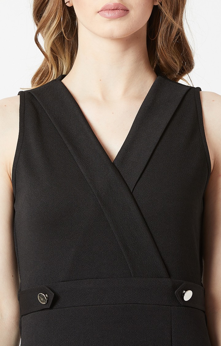 Women's Black Crepe SolidCasualwear Maxi Dress