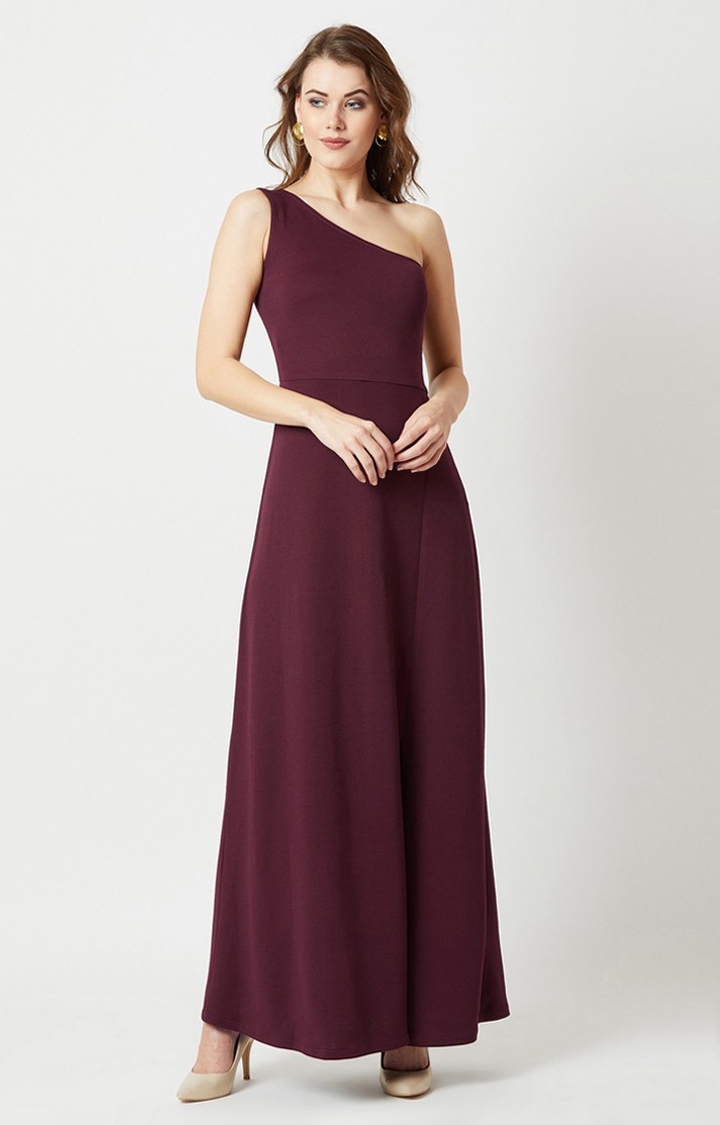 MISS CHASE | Women's Red Solid Maxi Dress