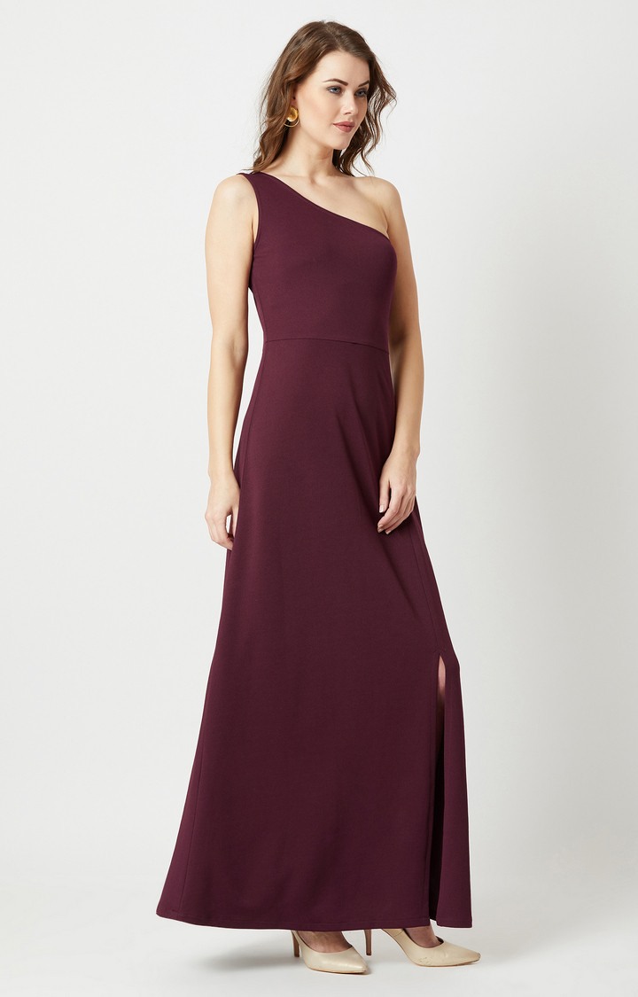 Women's Red Crepe SolidEveningwear Maxi Dress