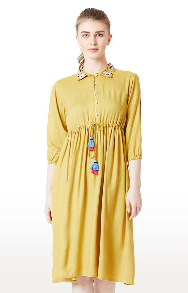 MISS CHASE | Women's Yellow Solid Fit & Flare Dress 0