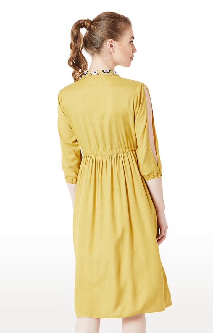 MISS CHASE | Women's Yellow Solid Fit & Flare Dress 3