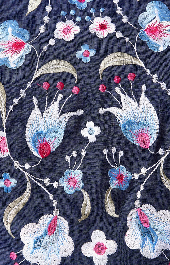 Women's Blue Rayon EmbroideredCasualwear Asymmetric Dress