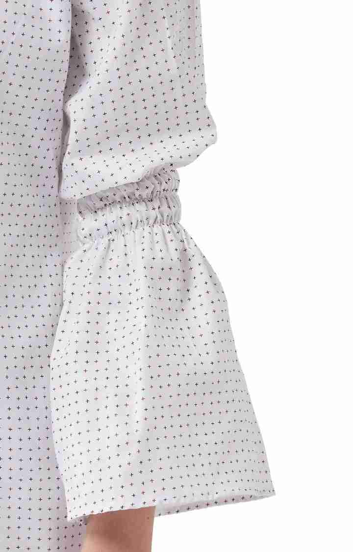 Women's White Cotton GeometricalCasualwear Shift Dress