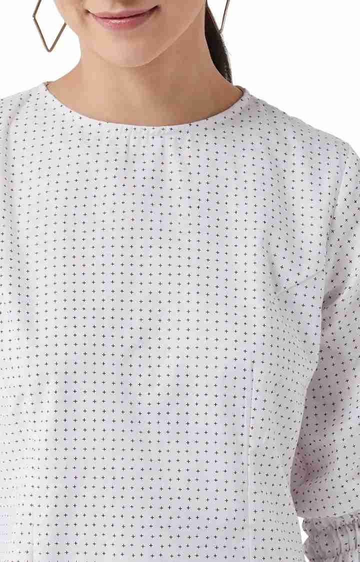 Women's White Cotton GeometricalCasualwear Shift Dress