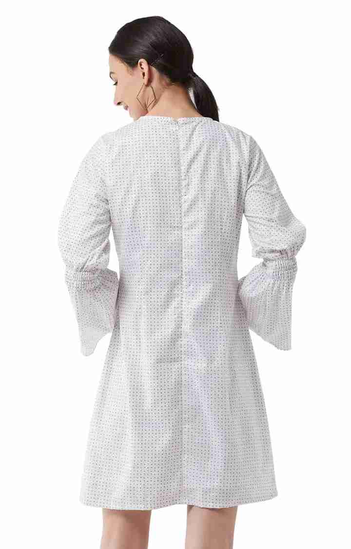 Women's White Cotton GeometricalCasualwear Shift Dress