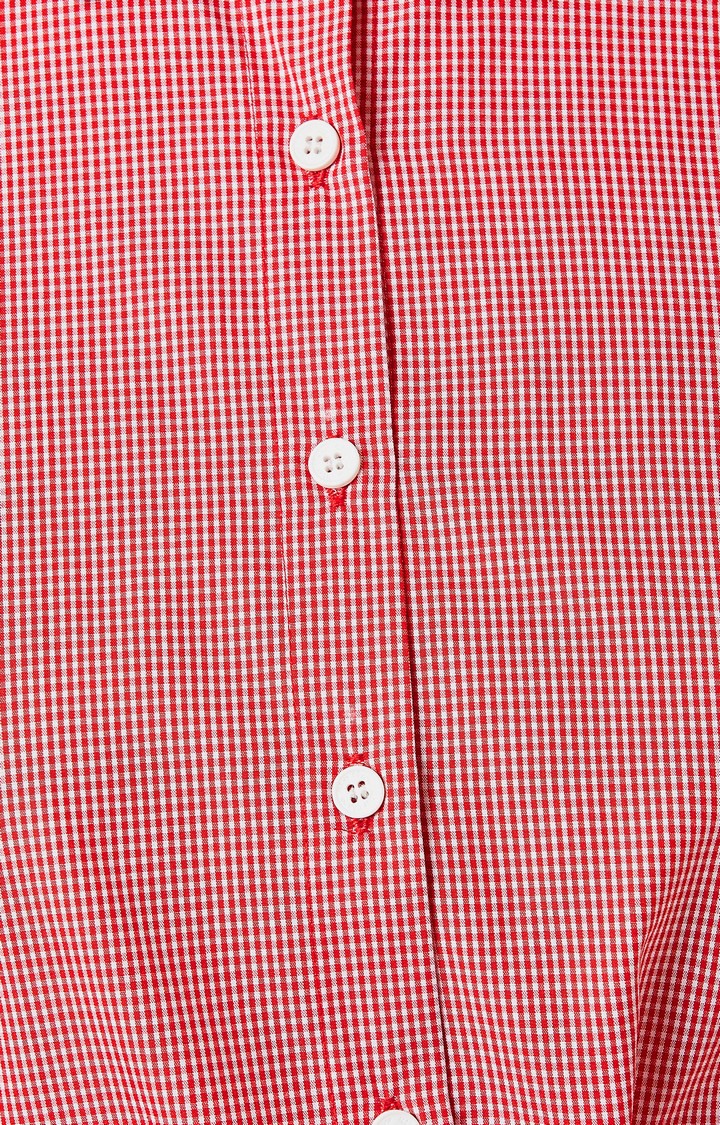 Women's Red Cotton CheckedCasualwear Shirt Dress