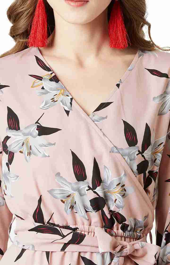 Women's Pink Crepe FloralCasualwear Skater Dress