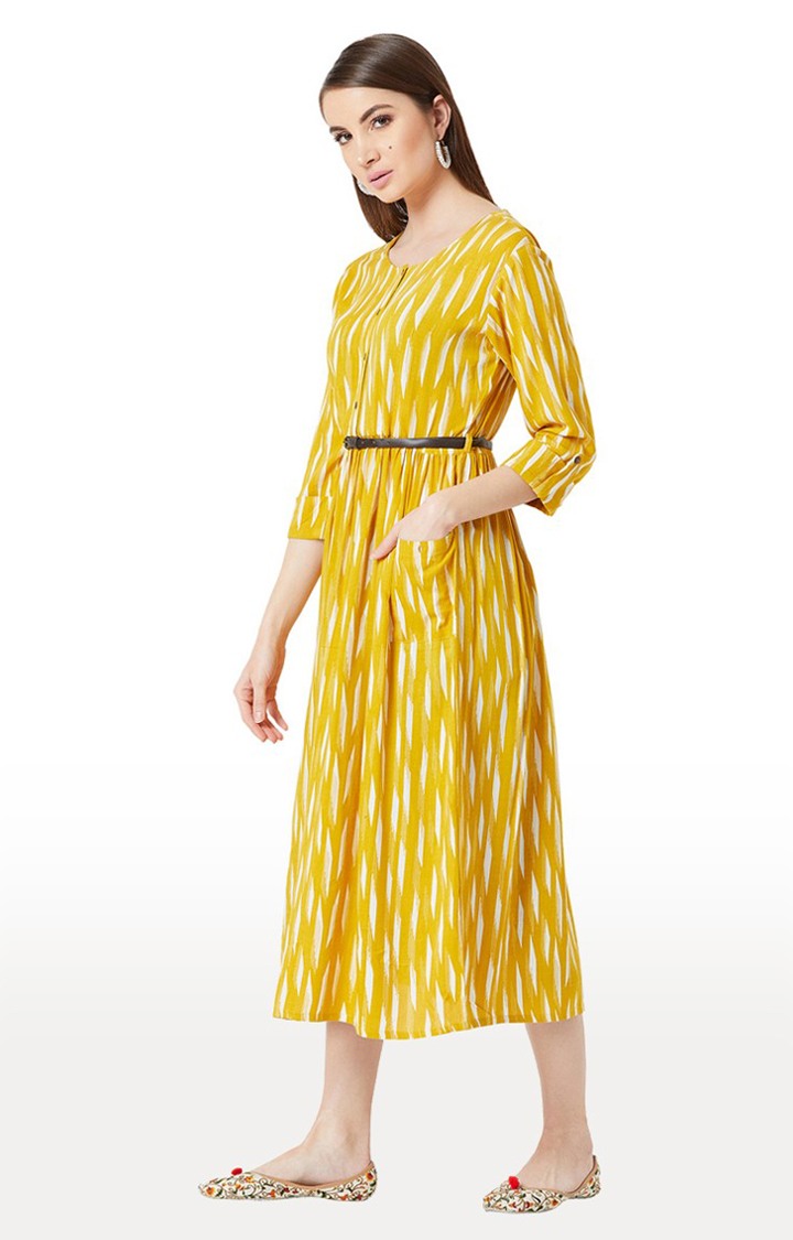 Women's Yellow Rayon PrintedCasualwear Skater Dress