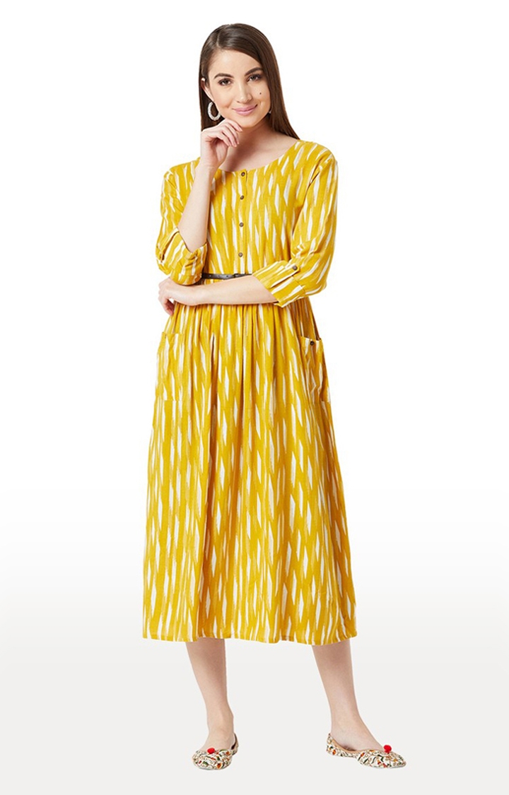 MISS CHASE | Women's Yellow Printed Skater Dress