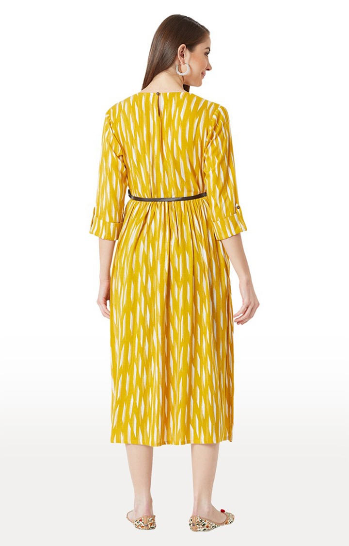 Women's Yellow Rayon PrintedCasualwear Skater Dress