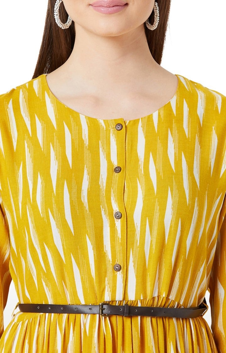 Women's Yellow Rayon PrintedCasualwear Skater Dress