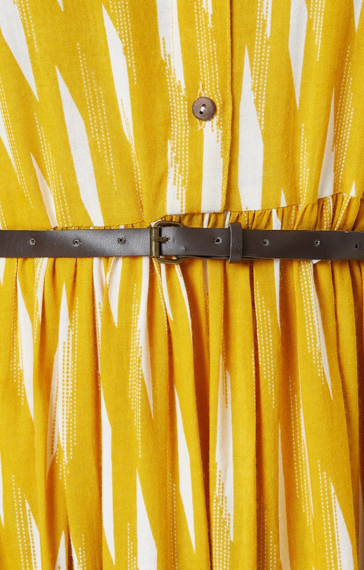 Women's Yellow Rayon PrintedCasualwear Skater Dress