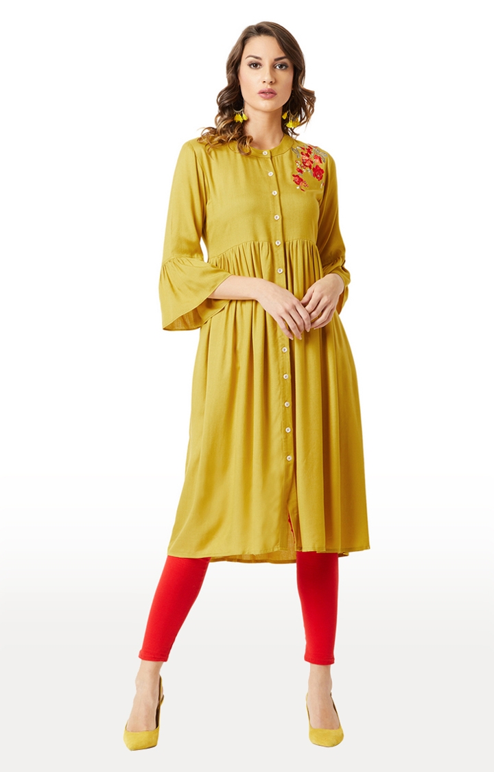 MISS CHASE | Women's Yellow Rayon Embroidered Kurtas
