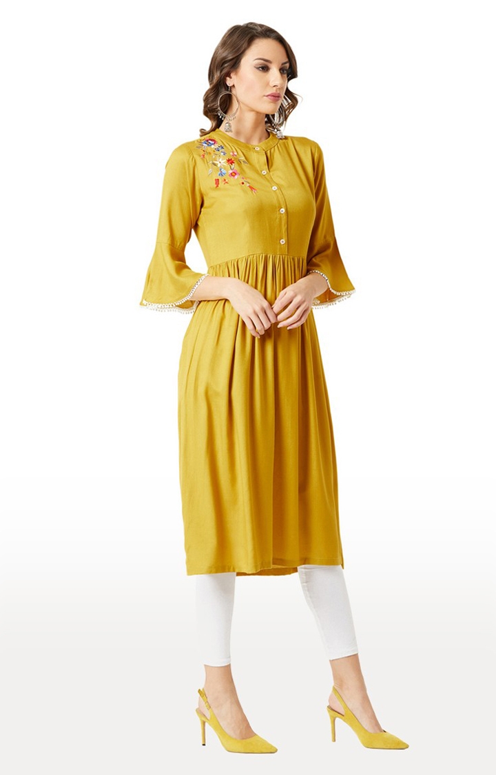 MISS CHASE | Women's Yellow Embroidered Kurta 2
