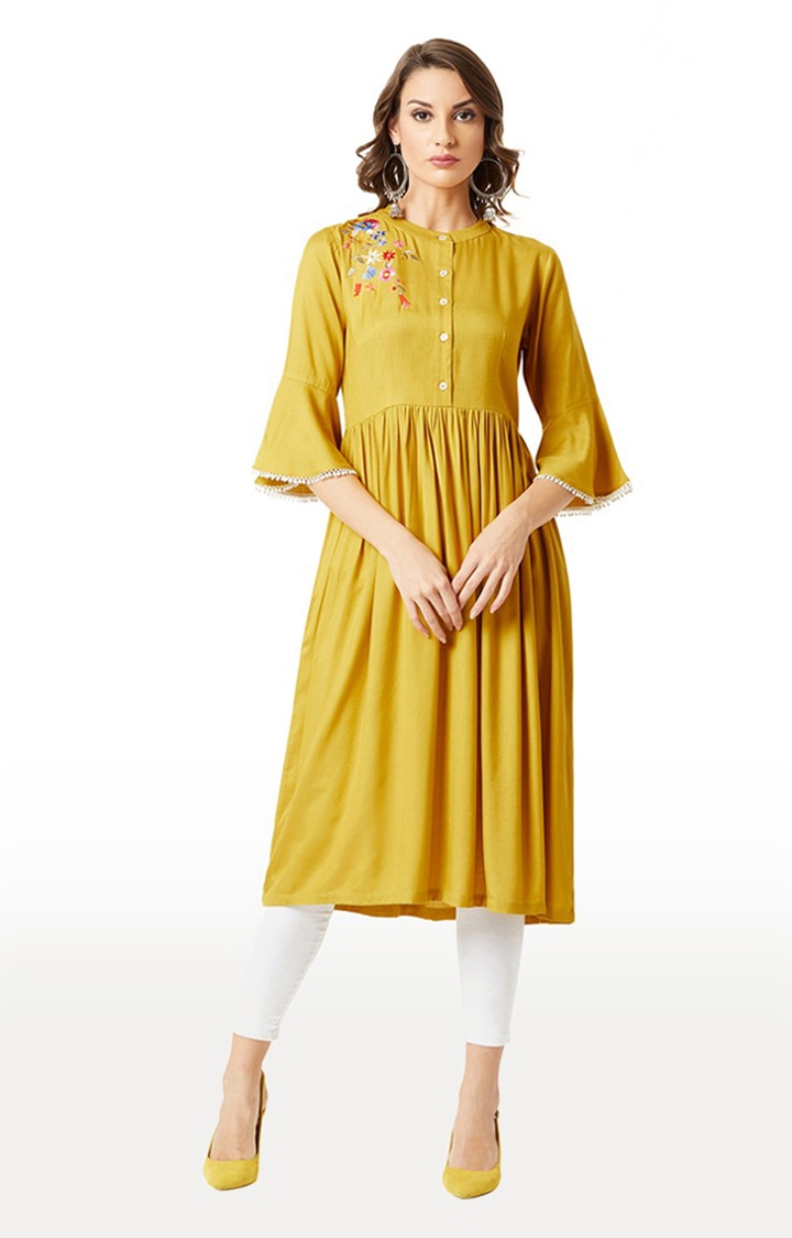 MISS CHASE | Women's Yellow Embroidered Kurta