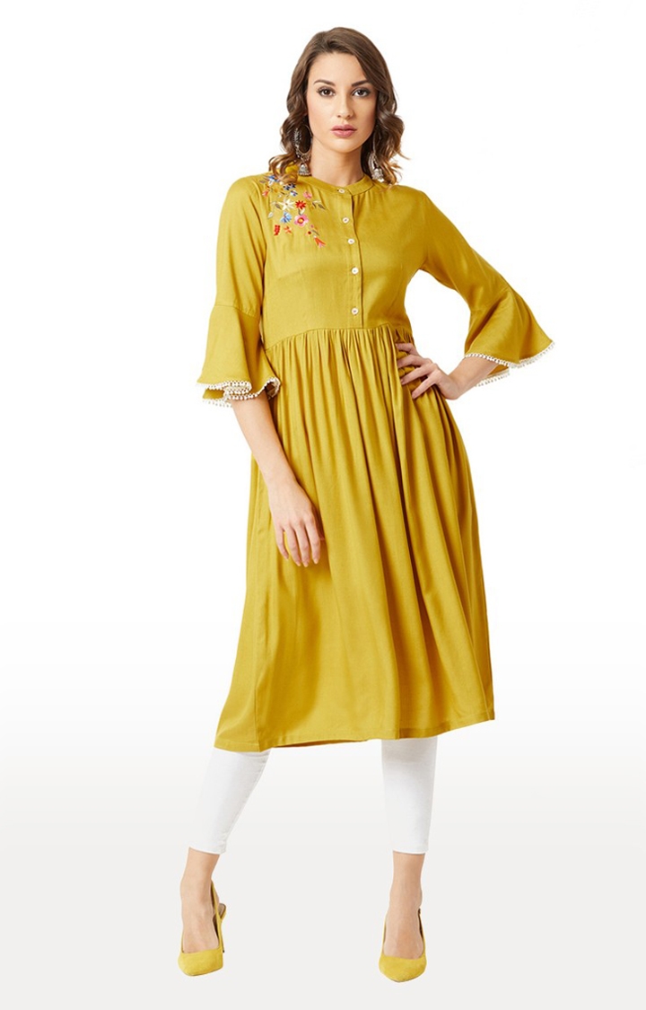 MISS CHASE | Women's Yellow Embroidered Kurta 1