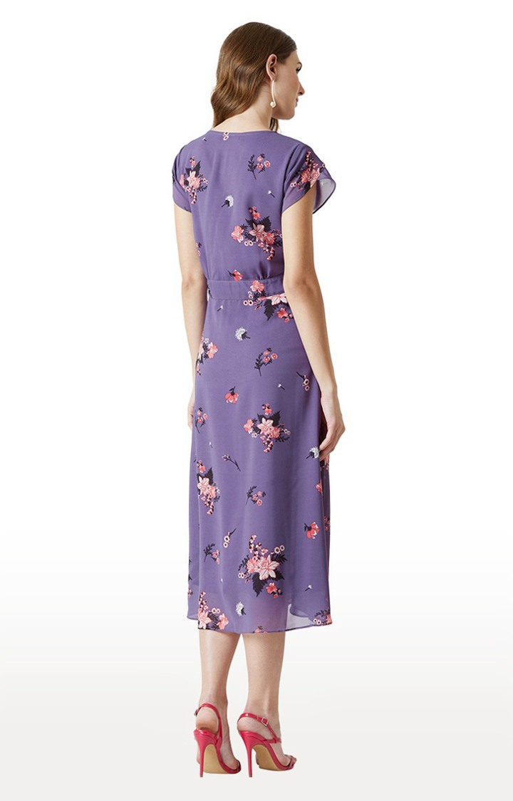 Women's Purple Georgette FloralCasualwear Fit & Flare Dress