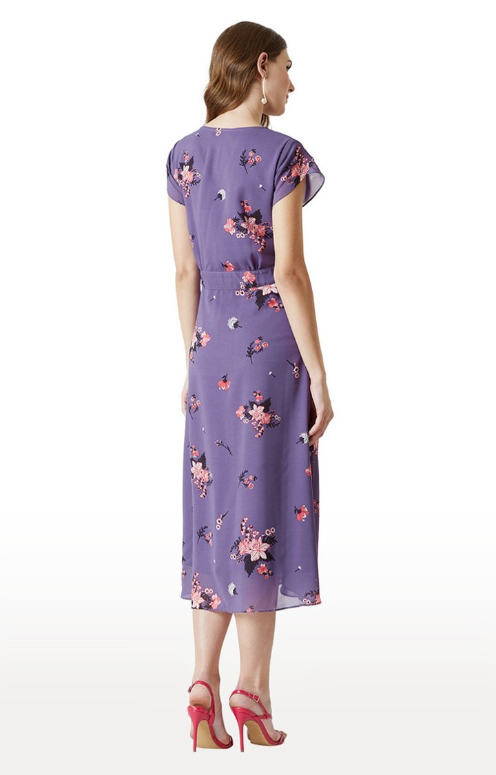 Women's Purple Georgette FloralCasualwear Fit & Flare Dress