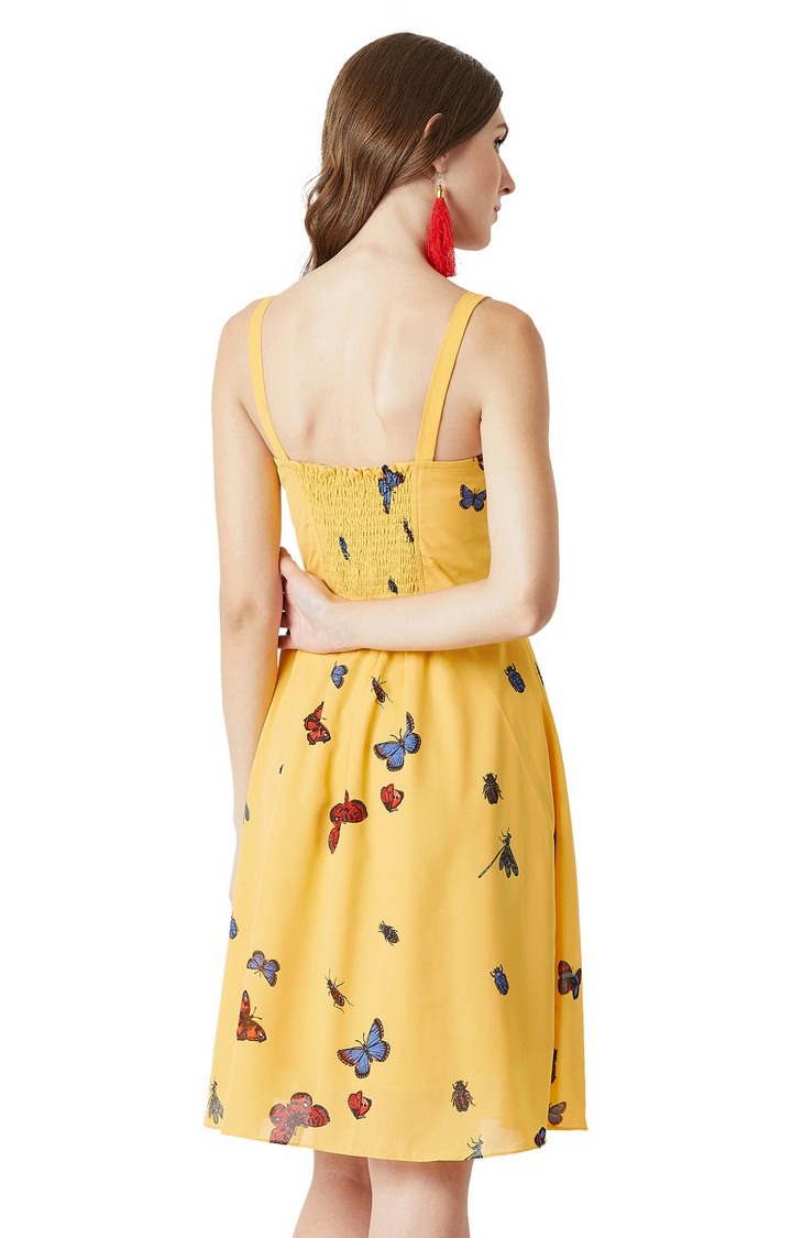 Women's Yellow Georgette PrintedCasualwear Skater Dress