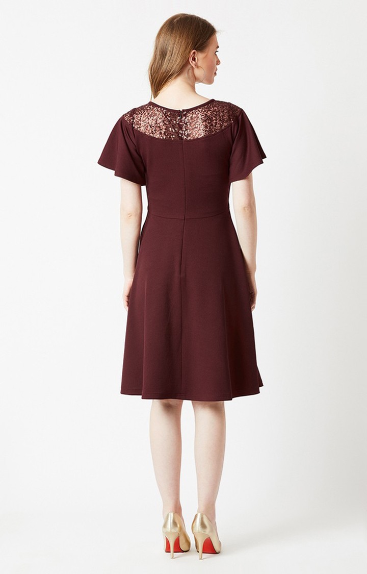 Women's Red Crepe SolidEveningwear Skater Dress