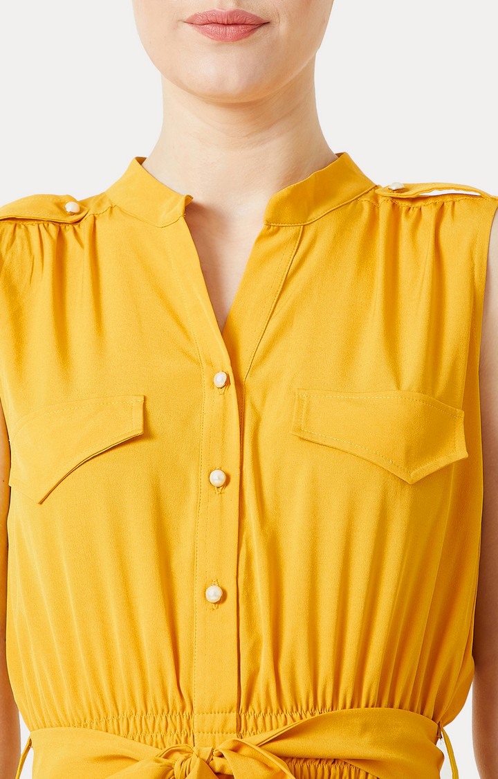 Women's Yellow Crepe SolidCasualwear Asymmetric Dress