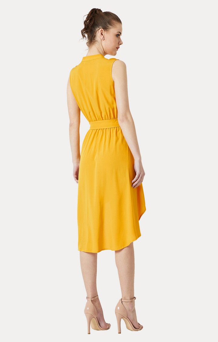 Women's Yellow Crepe SolidCasualwear Asymmetric Dress