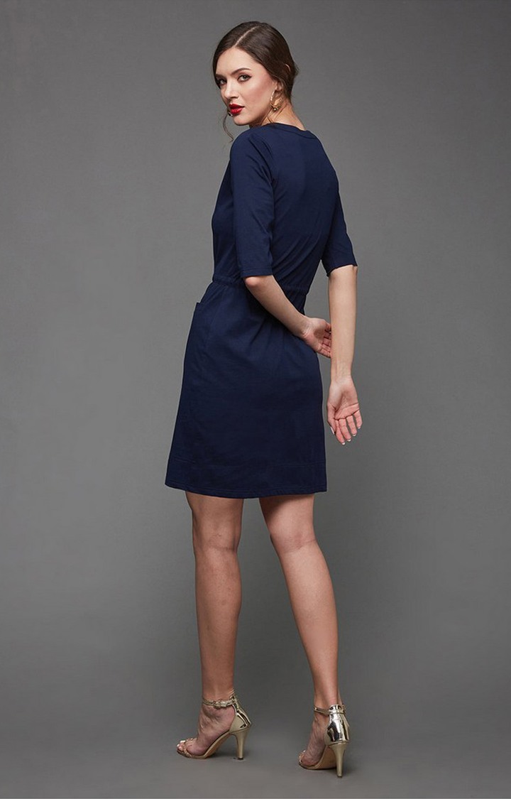 Women's Blue Polycotton SolidEveningwear Shift Dress