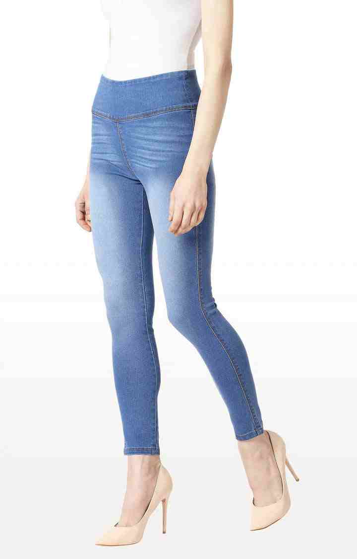 Women's Blue Solid Jeggings