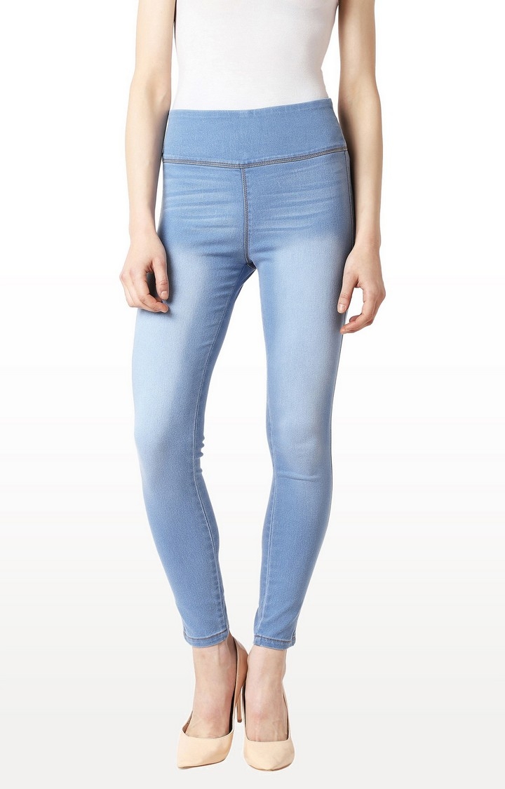 MISS CHASE | Women's Blue Solid Jeggings