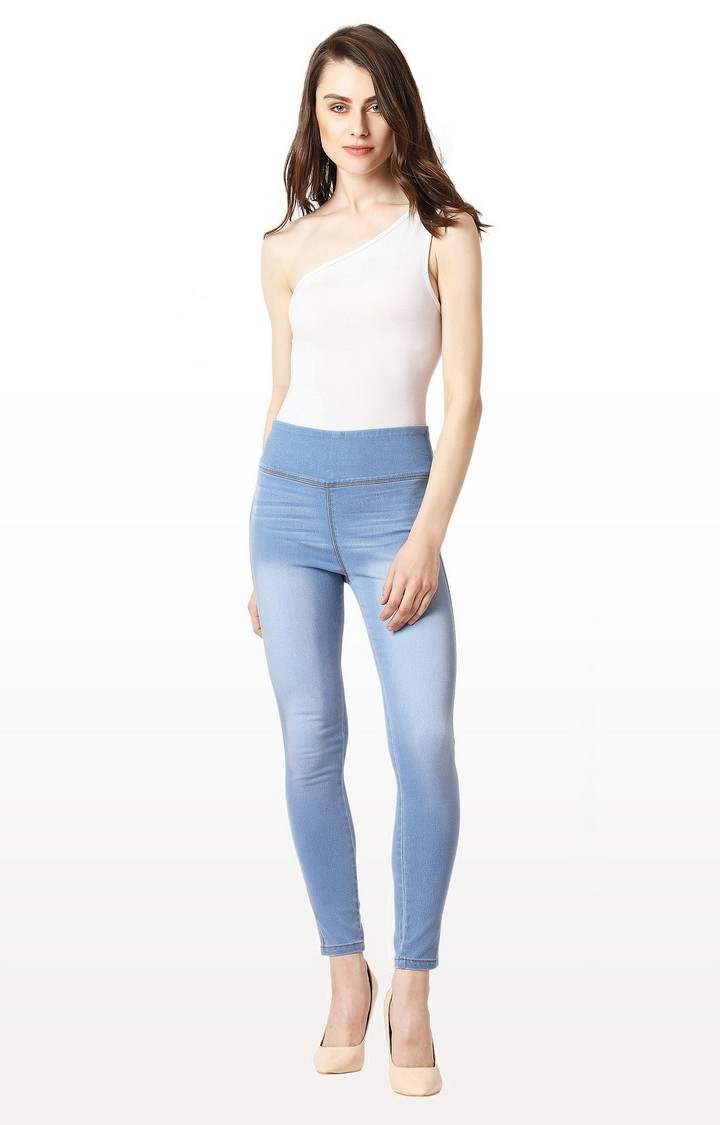 Women's Blue Solid Jeggings