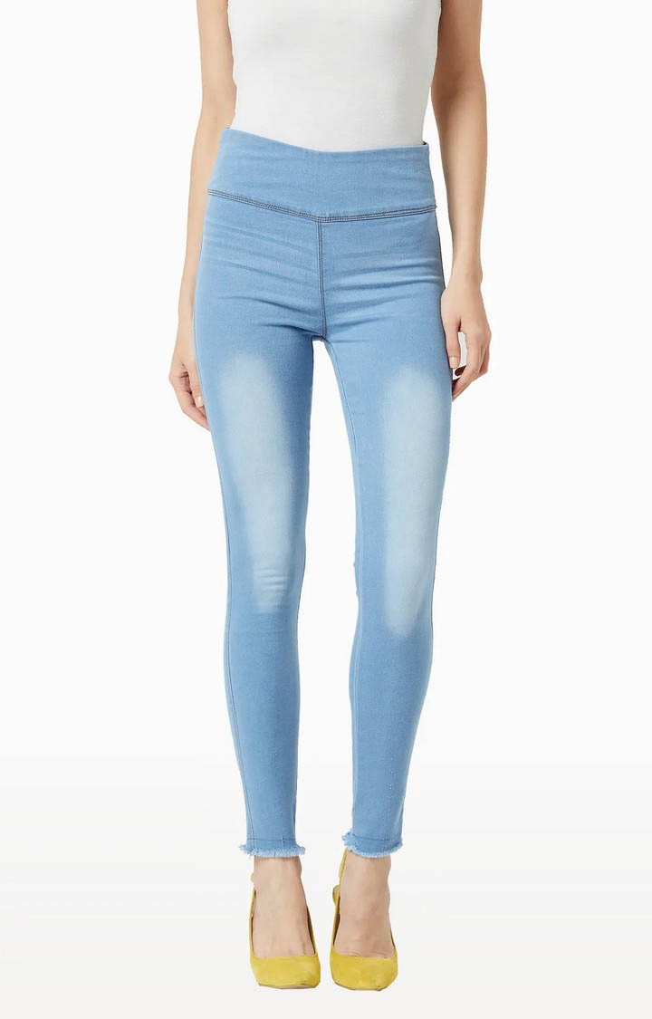MISS CHASE | Women's Blue Solid Jeggings