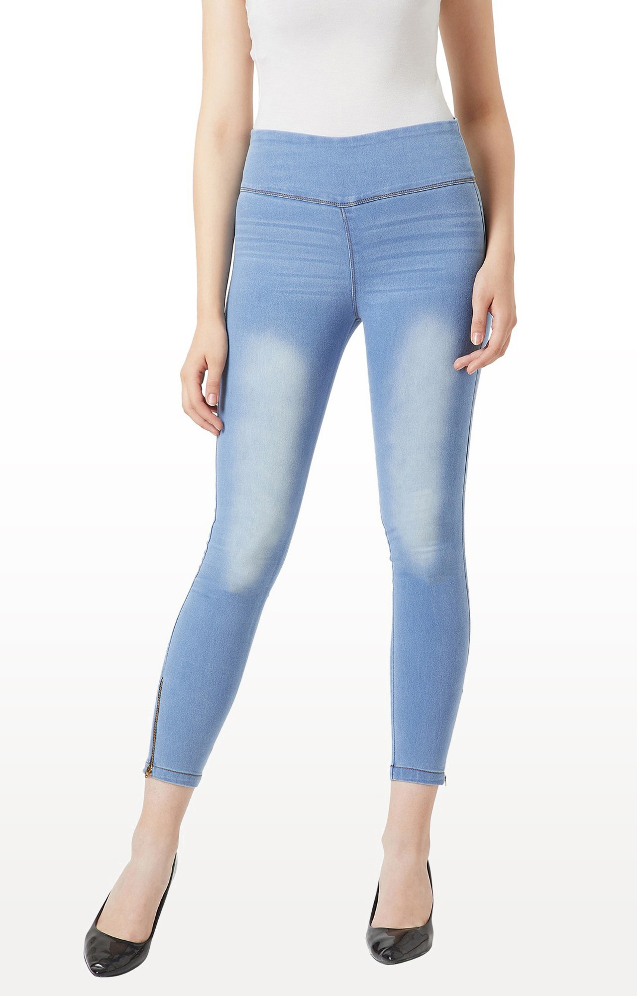 MISS CHASE | Women's Blue Solid Jeggings